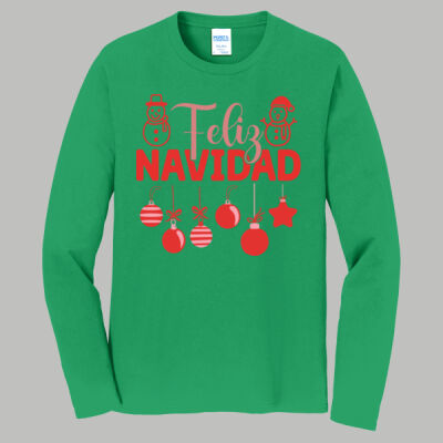 Adult Long Sleeve Shirt - Winter Holidays - Feliz Festive - Red Thumbnail